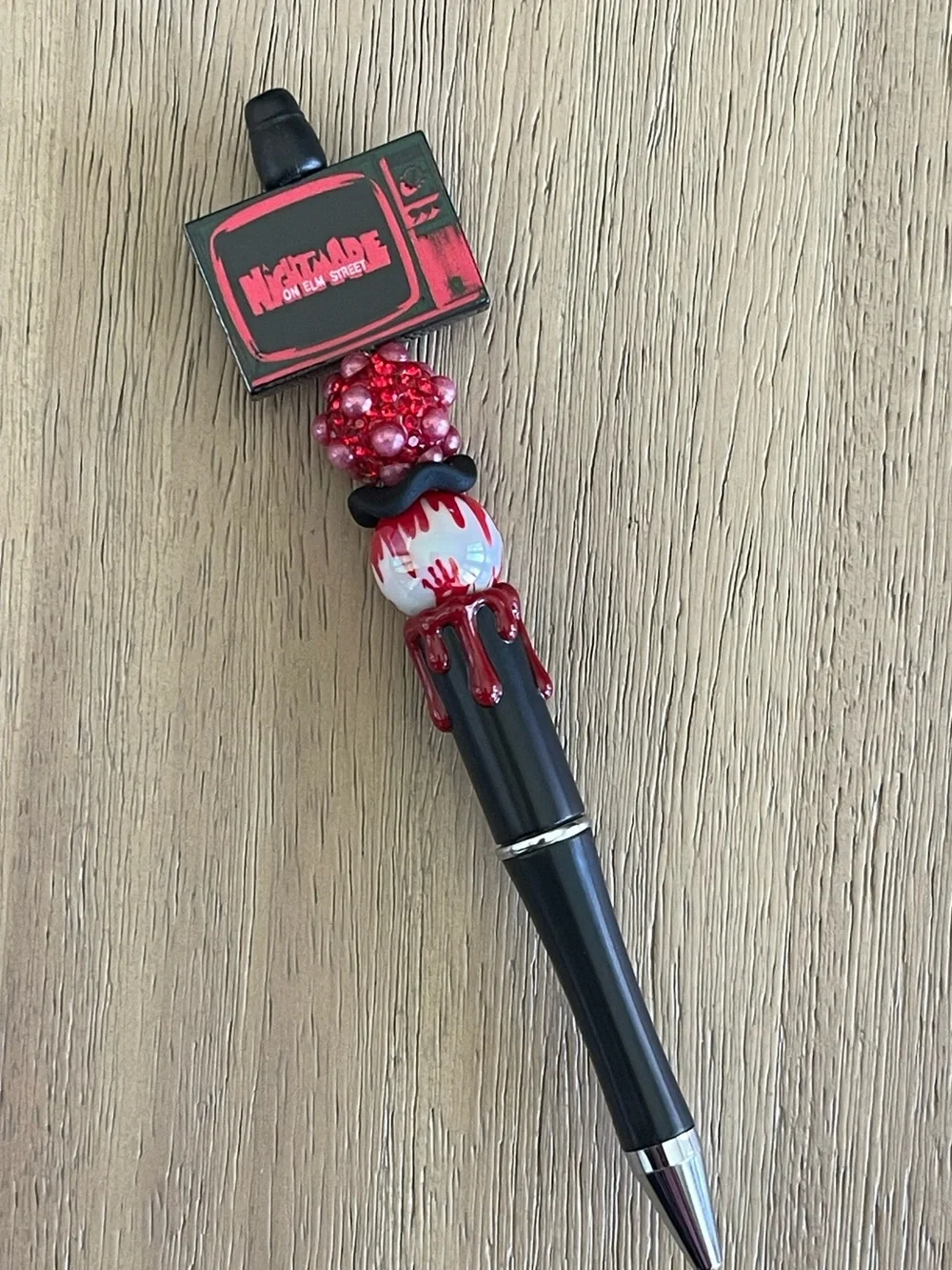 Beaded Pen Black and Red Halloween Horror Pen - Nightmare TV